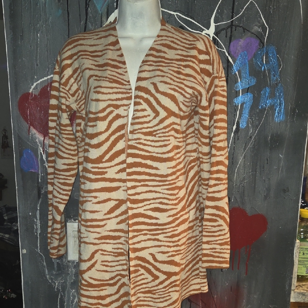 LOFT Zebra Print Cardigan in Brown and Cream